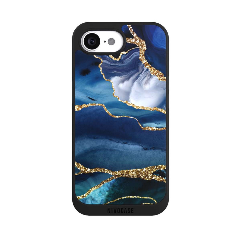 iPhone 16e NIVOpure  Blauer Marmor Gold Glitzer Look