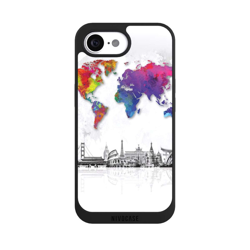 iPhone 16e NIVOpure Weltkarte mit Skyline