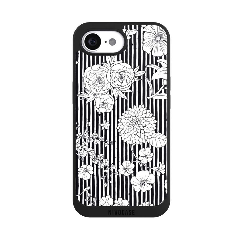 iPhone 16e NIVOpure Blumen und Streifen Schwarz und Weiß