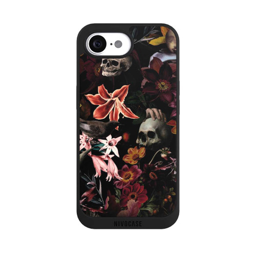 Apple iPhone 16e NIVOpure Totenköpfe und Blumen auf dunklem Hintergrund