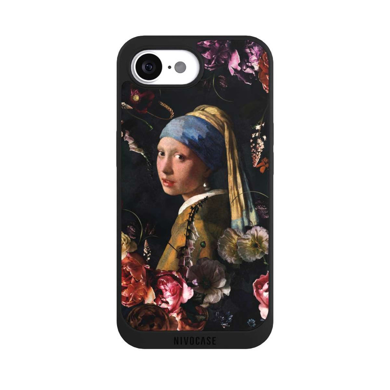 iPhone 16e NIVOpure Mädchen mit Perlenohrringen und Rosen