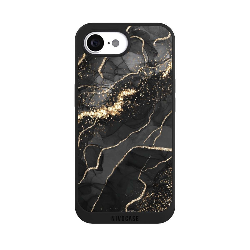iPhone 16e NIVOpure Dunkler Marmor Wirbel Goldoptik