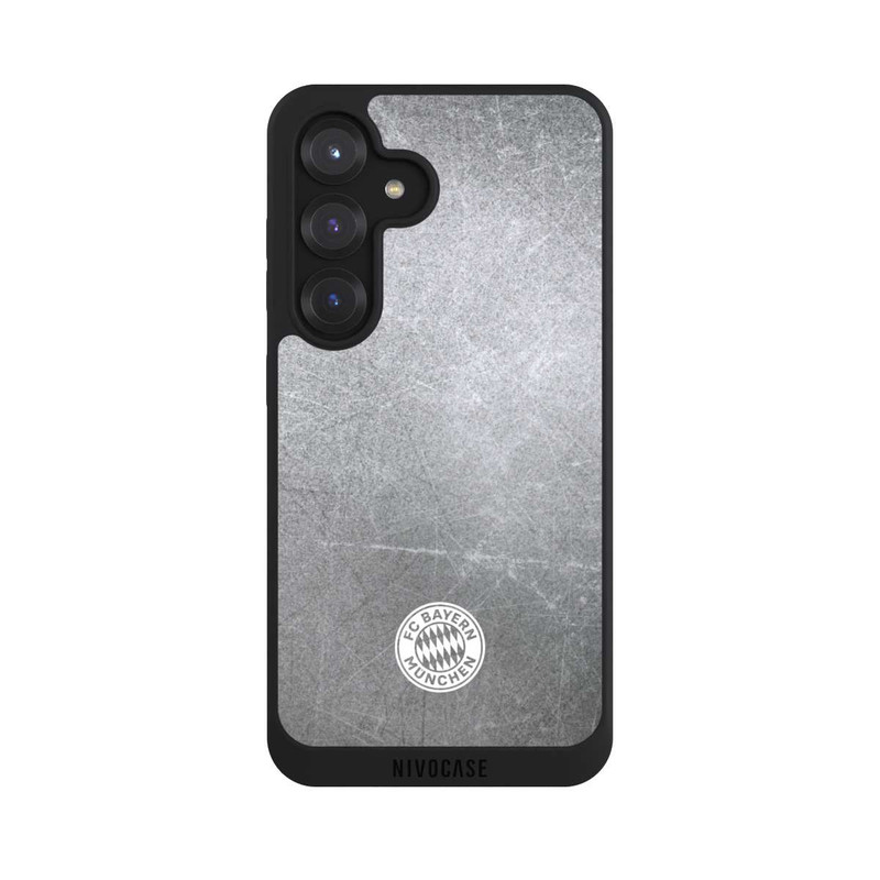 Galaxy S25 NIVOpure Klassisches FCB Logo Klein - Weiß auf Metalllook