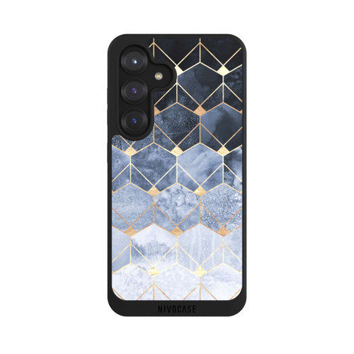 Samsung Galaxy S25 NIVOpure Blaue Sechsecke und Diamanten Golddruck