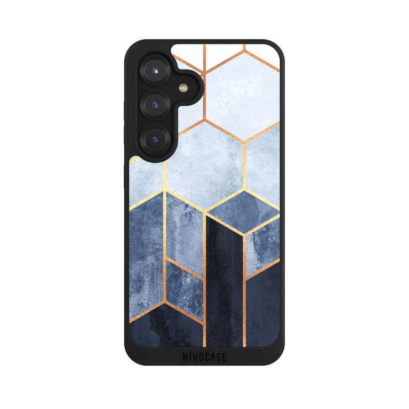 Galaxy S25 NIVOpure Impression d'or d'hexagones bleus doux