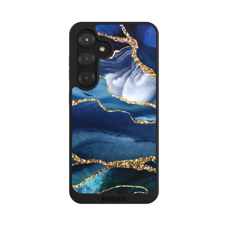 Galaxy S25 NIVOpure  Blauer Marmor Gold Glitzer Look