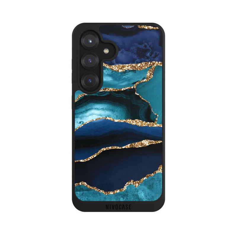 Galaxy S25 NIVOpure Dark and Light Blue Marble Gold Glitter Look