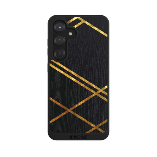 Samsung Galaxy S25 NIVOpure Black Geometric Pattern Golden Stripes