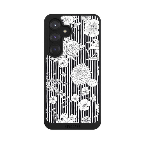 Samsung Galaxy S25 NIVOpure Blumen und Streifen Schwarz und Weiß