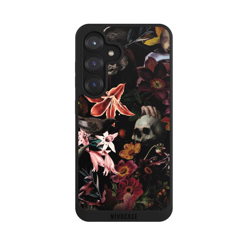 Galaxy S25 NIVOpure Crânes et fleurs sur fond sombre