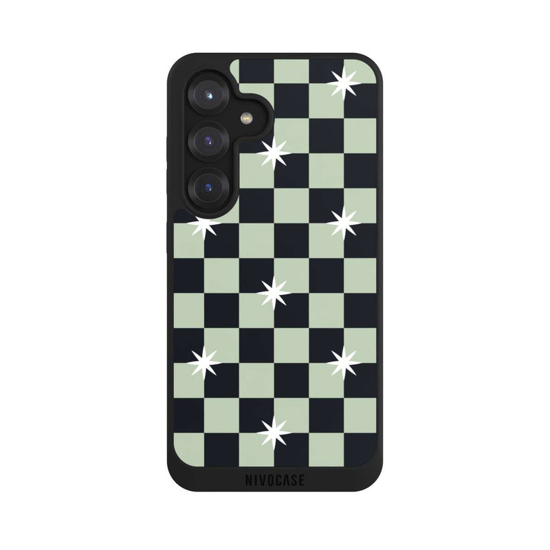 Galaxy S25 NIVOpure Checked Pattern Black Grey Stars