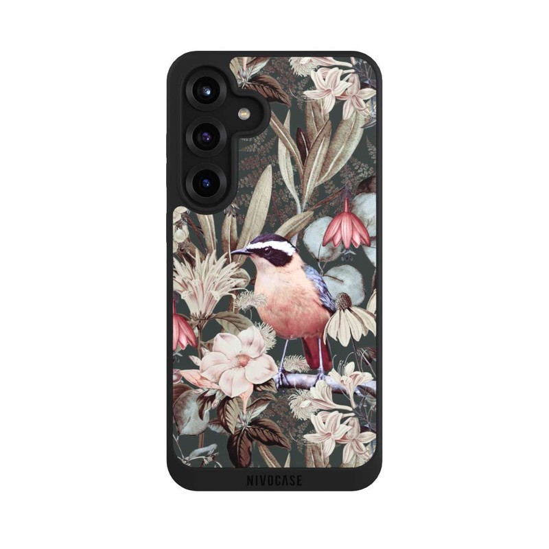 Galaxy S25 + NIVOpure Oiseau orange à motif de fleurs vintage
