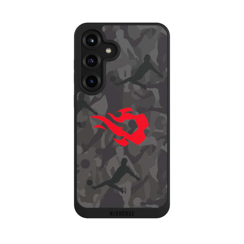 Galaxy S25 + NIVOpure Belgisch Rot Flammen Camouflage Grau