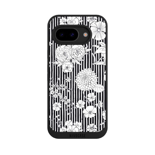 Google Pixel 9a NIVOpure Fleurs et rayures noir et blanc