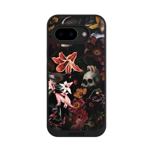 Google Pixel 9a NIVOpure Totenköpfe und Blumen auf dunklem Hintergrund