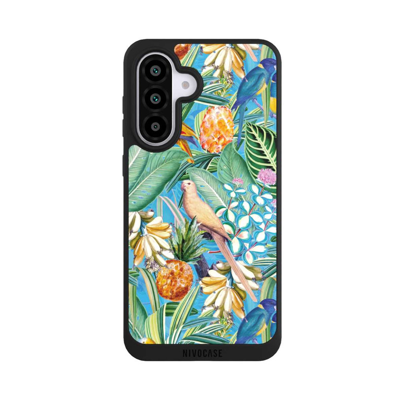 Galaxy A56 5G NIVOpure Perroquets tropicaux sur papier peint bleu