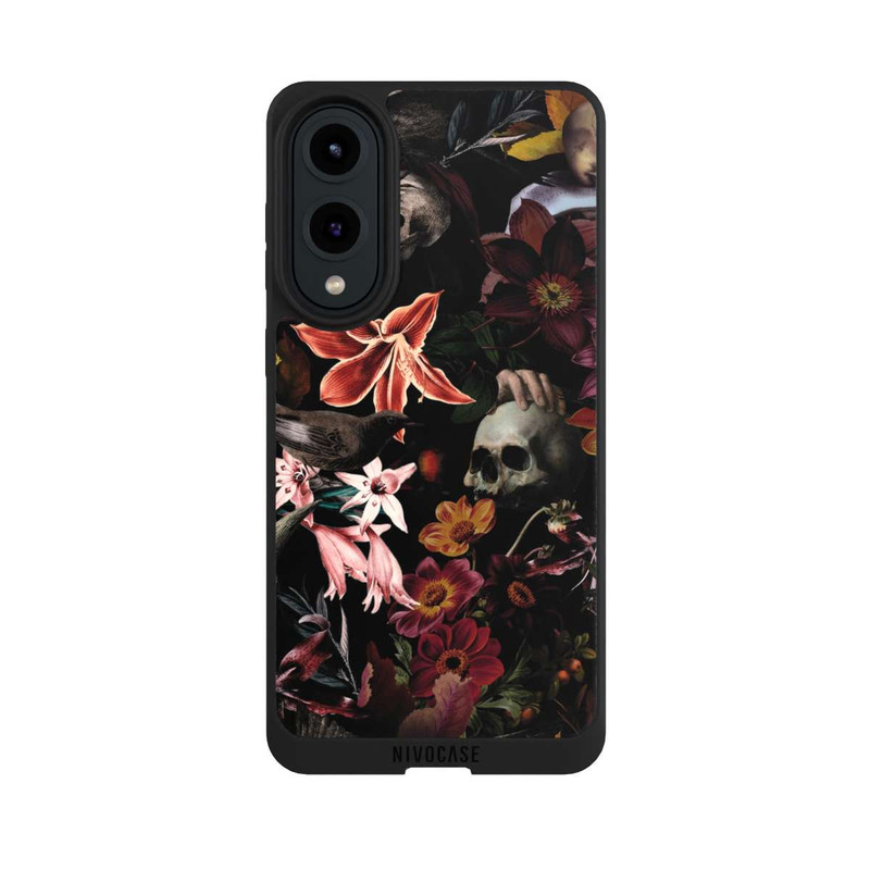 Galaxy S25 Edge NIVOpure Totenköpfe und Blumen auf dunklem Hintergrund