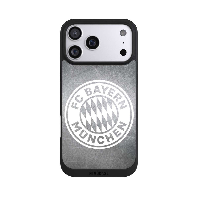 iPhone 17 Pro Max NIVOpure Logo FCB Classique Petit - Blanc sur Fond Métallique