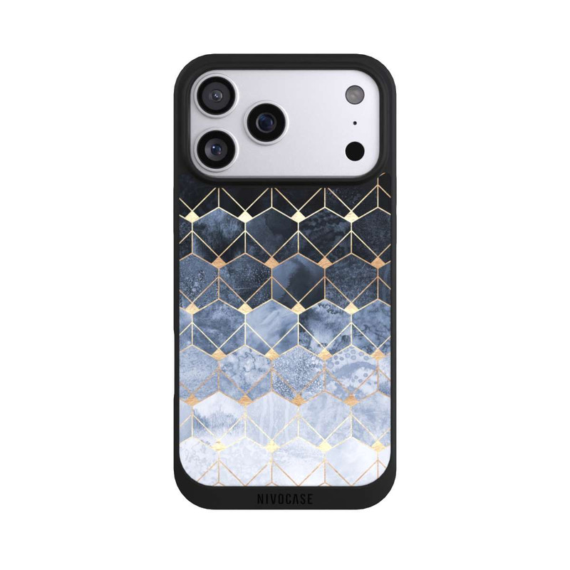 iPhone 17 Pro Max NIVOpure Impression Or Hexagones Bleus Et Diamants