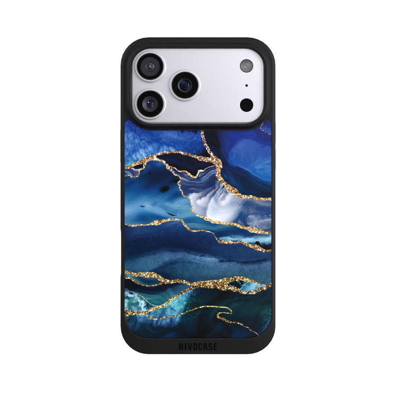 iPhone 17 Pro Max NIVOpure Blue Marble Gold Glitter Look