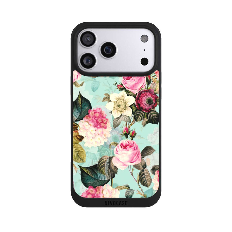 iPhone 17 Pro Max NIVOpure Roses en papier peint turquoise