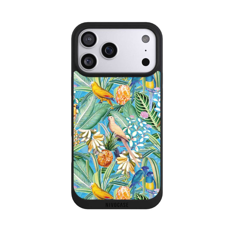 iPhone 17 Pro Max NIVOpure Perroquets tropicaux sur papier peint bleu
