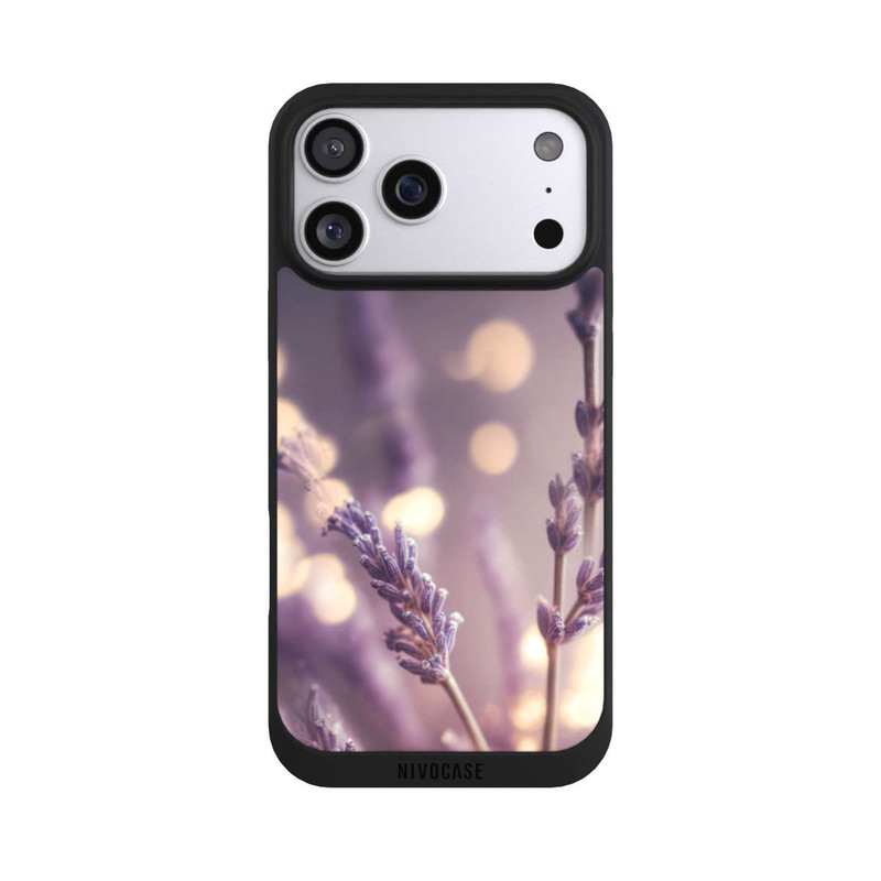 iPhone 17 Pro Max NIVOpure Lavande en gros plan avec IA