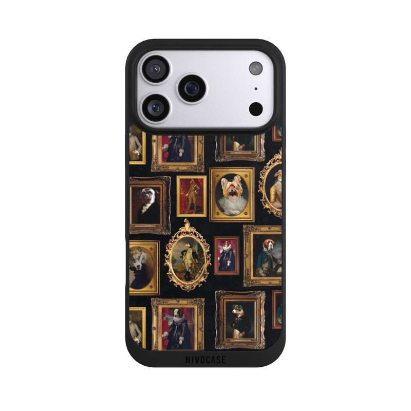 iPhone 17 Pro Max NIVOpure Bilderrahmen Muster Hunde altmodisch mit KI
