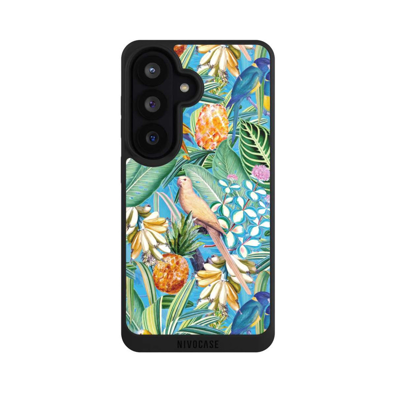 Galaxy S26 NIVOpure Perroquets tropicaux sur papier peint bleu