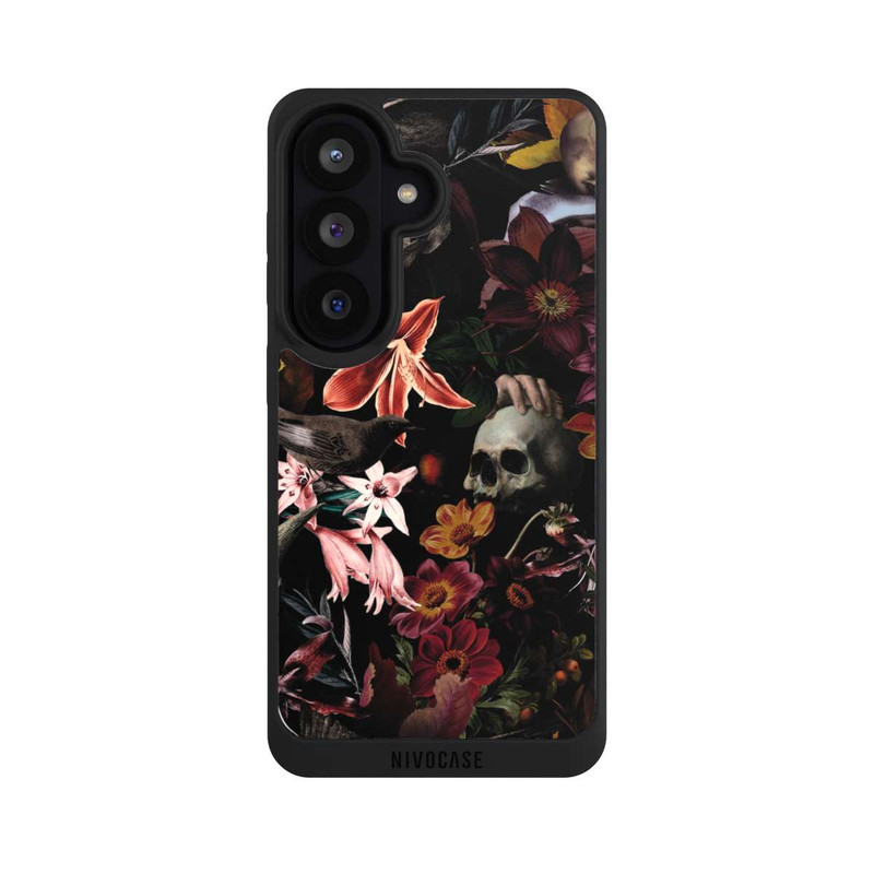 Galaxy S26 NIVOpure Crânes et fleurs sur fond sombre