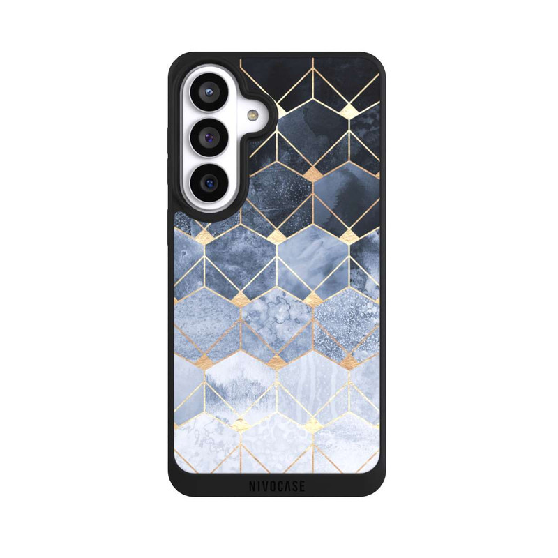 Galaxy S26+ NIVOpure Blaue Sechsecke und Diamanten Golddruck