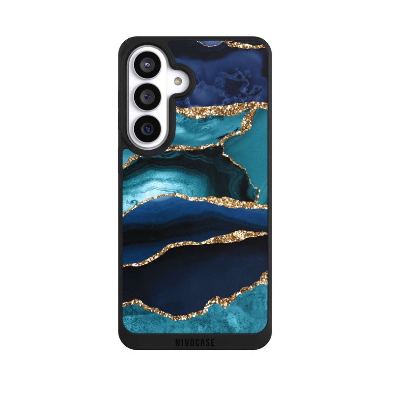 Galaxy S26+ NIVOpure Dark and Light Blue Marble Gold Glitter Look