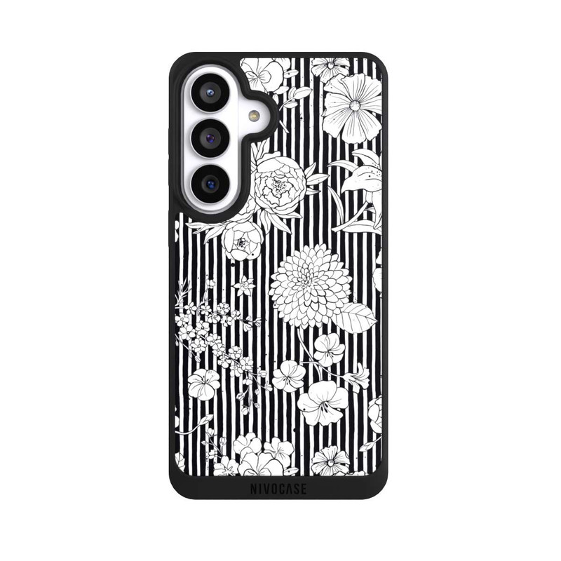 Galaxy S26+ NIVOpure Blumen und Streifen Schwarz und Weiß