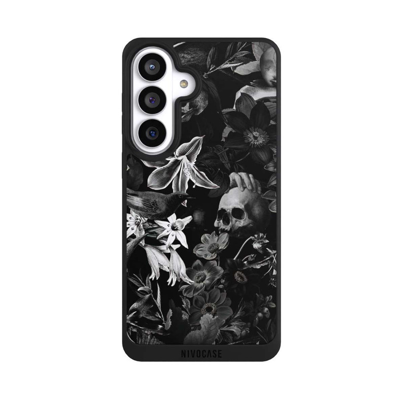 Galaxy S26+ NIVOpure Skulls and Flowers on Black Background