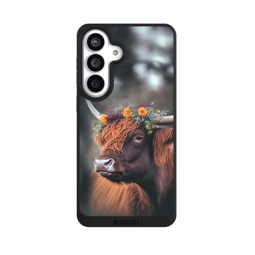 Samsung Galaxy S26+ NIVOpure Vache des Highlands avec des fleurs avec IA