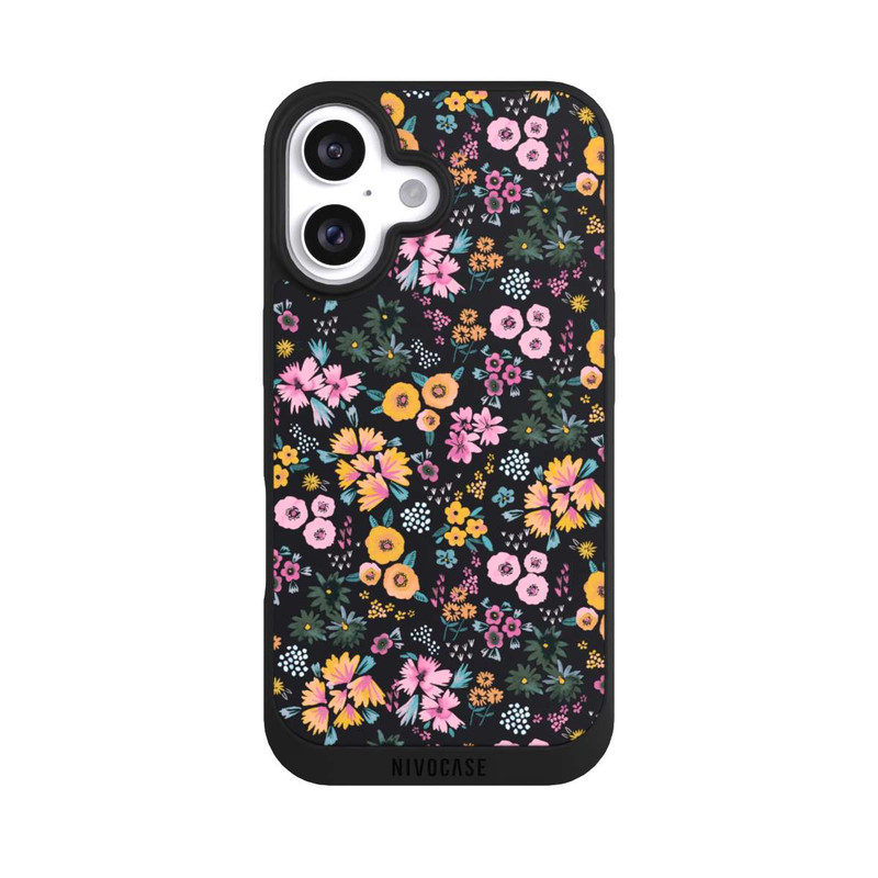 iPhone 16 NIVOpure Kleine bunte Blumen Schwarz 2