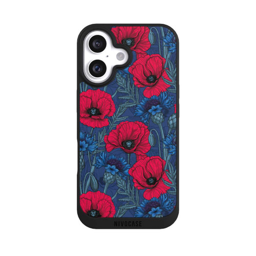 Apple iPhone 16 NIVOpure Mohnblumen und Kornblumen auf Blau