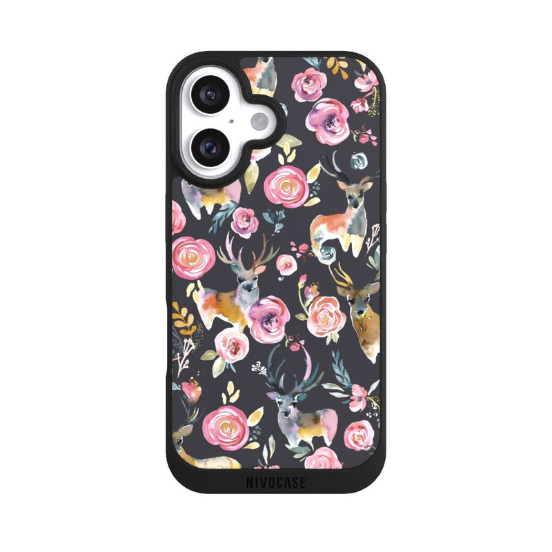 iPhone 16 NIVOpure Hirsche und Blumen Anthrazit