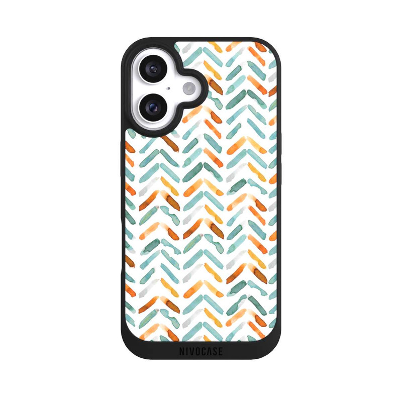 iPhone 16 NIVOpure Elegantes Herbstchevron Blau Orange