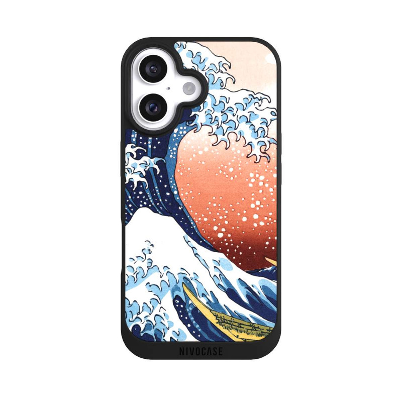 iPhone 16 NIVOpure Kanagawa Welle Mit Rotem Hintergrund
