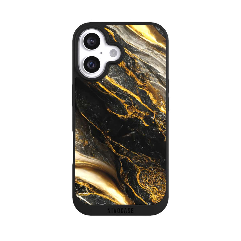 iPhone 16 NIVOpure Schwarze Marmor Goldschichten