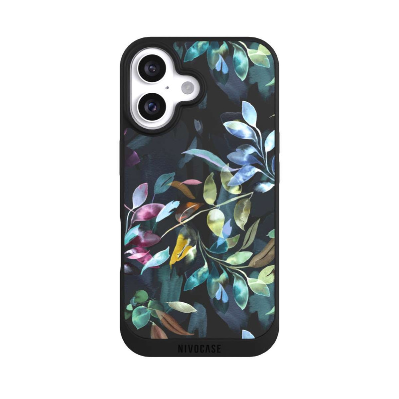 iPhone 16 NIVOpure Mystische Aquarellblätter schwarz
