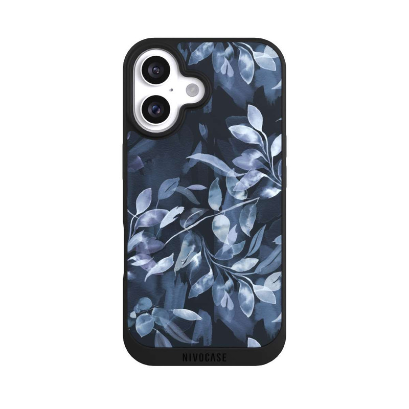 iPhone 16 NIVOpure Mystische Aquarellblätter marineblau