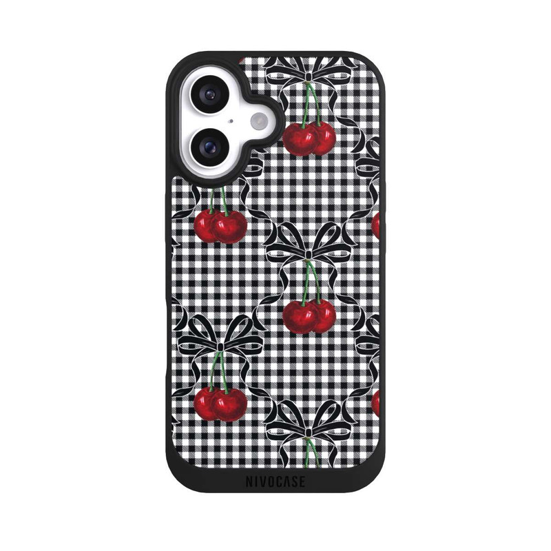 iPhone 16 NIVOpure Kirschen Muster Schwarz