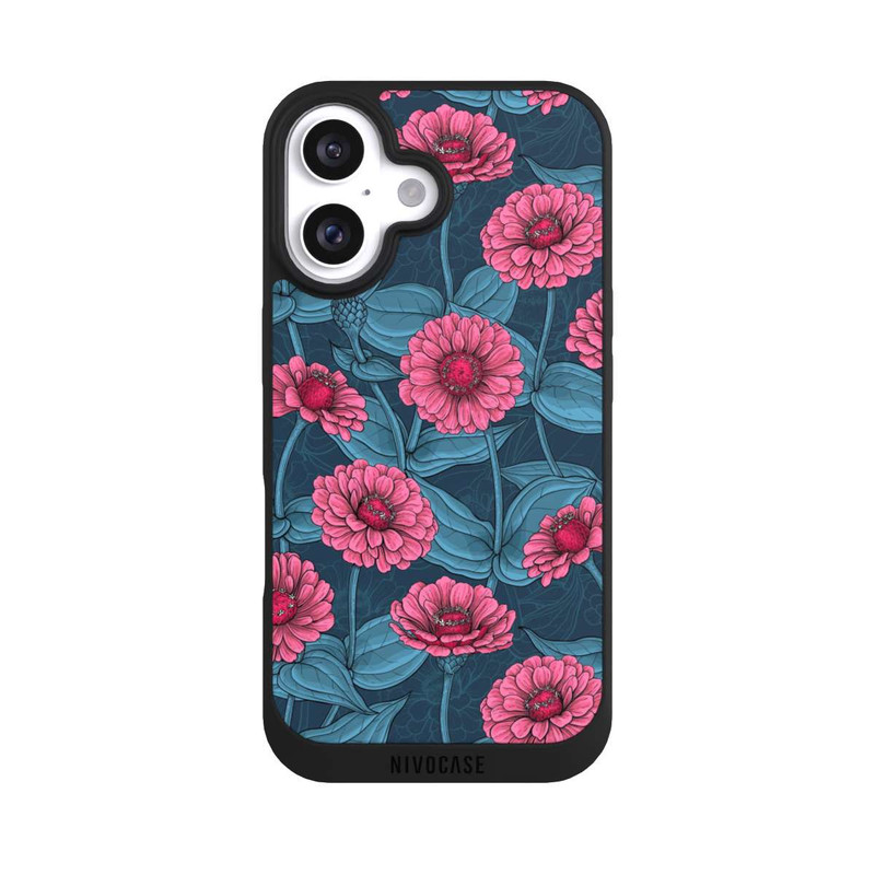 iPhone 16 NIVOpure Rosa Blumen auf Blauem Hintergrund