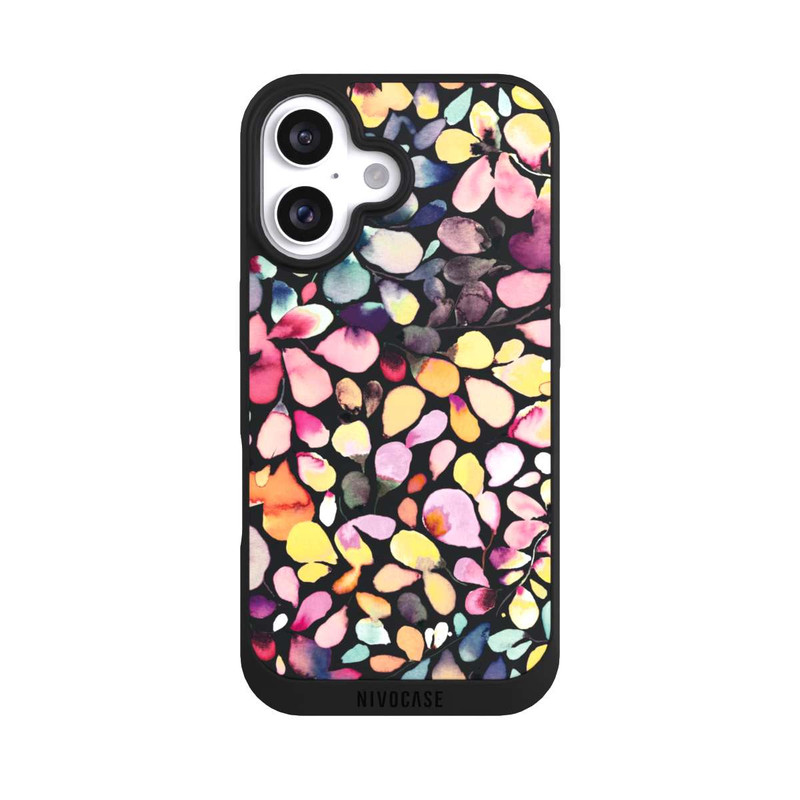 iPhone 16 NIVOpure Eukalyptus Aquarellblätter Schwarz