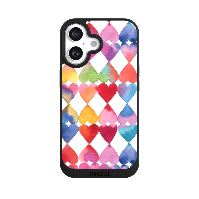 iPhone 16 NIVOpure Colorful Watercolor Hearts Pattern