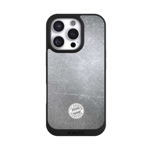 Apple iPhone 16 Pro NIVOpure Logo FCB Classique Petit - Blanc sur Fond Métallique