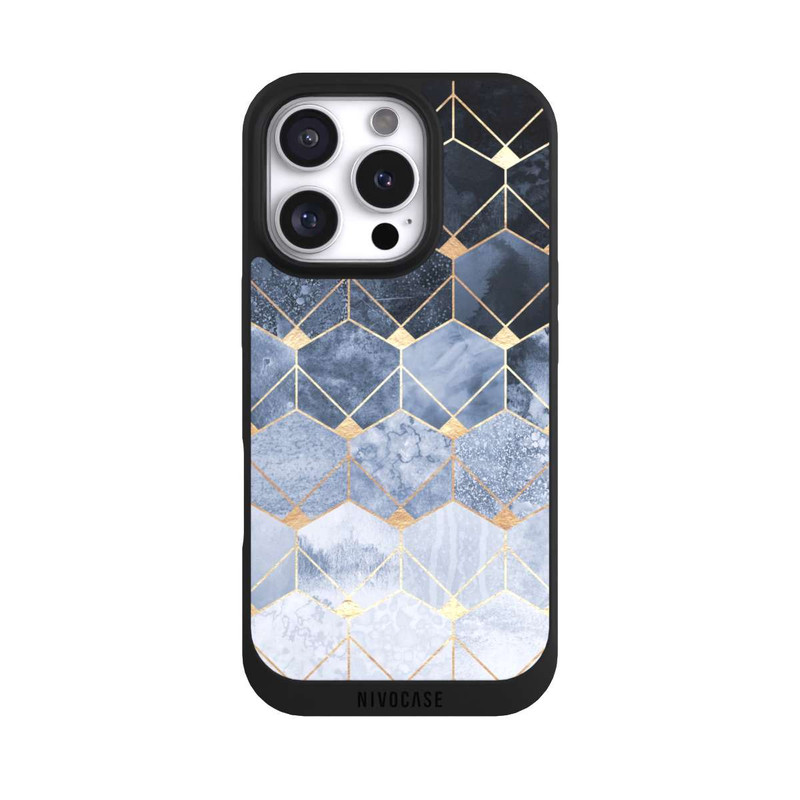 iPhone 16 Pro NIVOpure Impression Or Hexagones Bleus Et Diamants