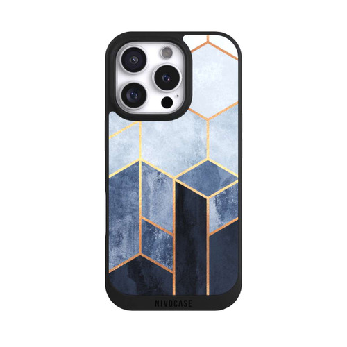 Apple iPhone 16 Pro NIVOpure Soft Blue Hexagons Gold Print